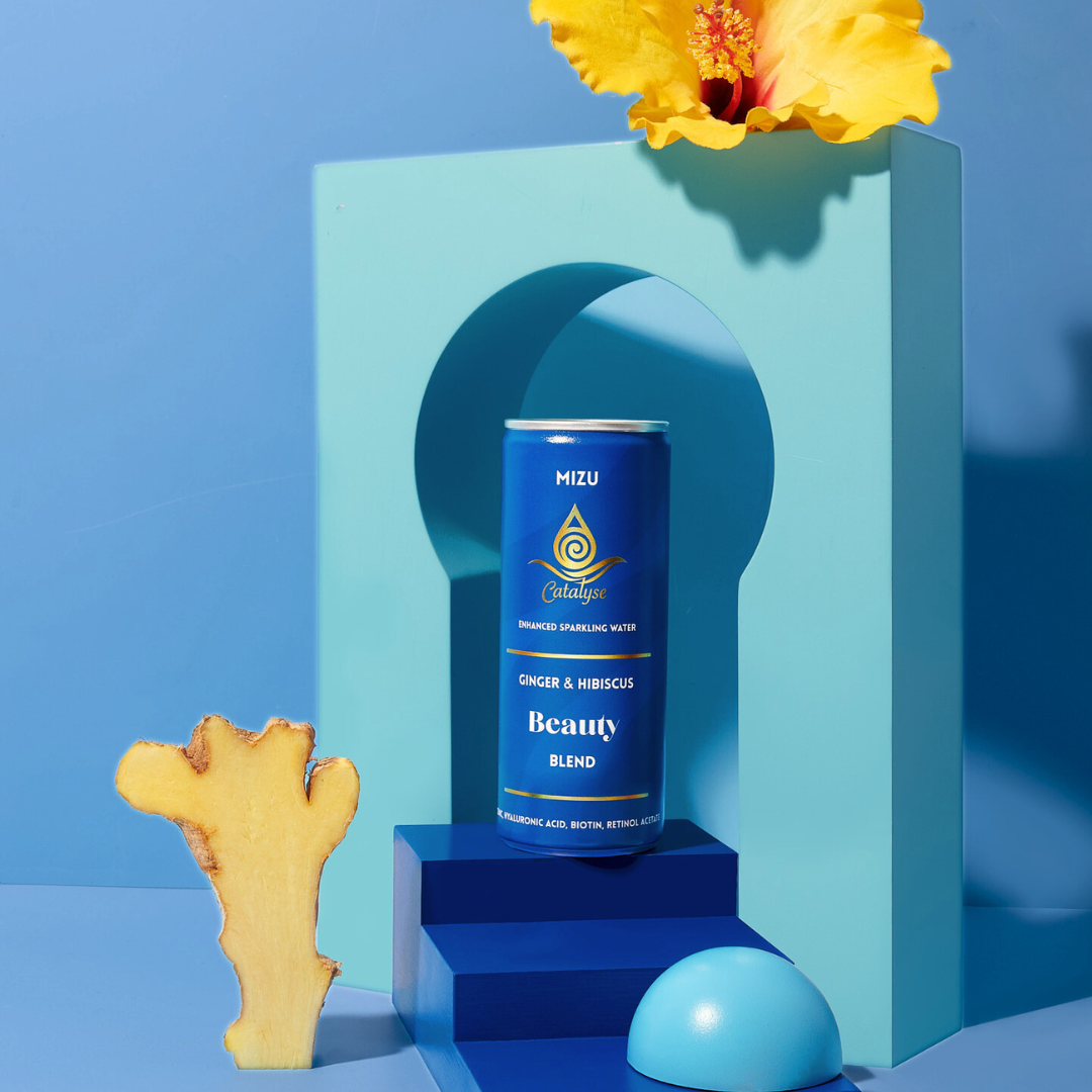 Catalyse - Mizu - Beauty Drink - Ginger root & Hibiscus. Botanical Sparkling water for Beauty