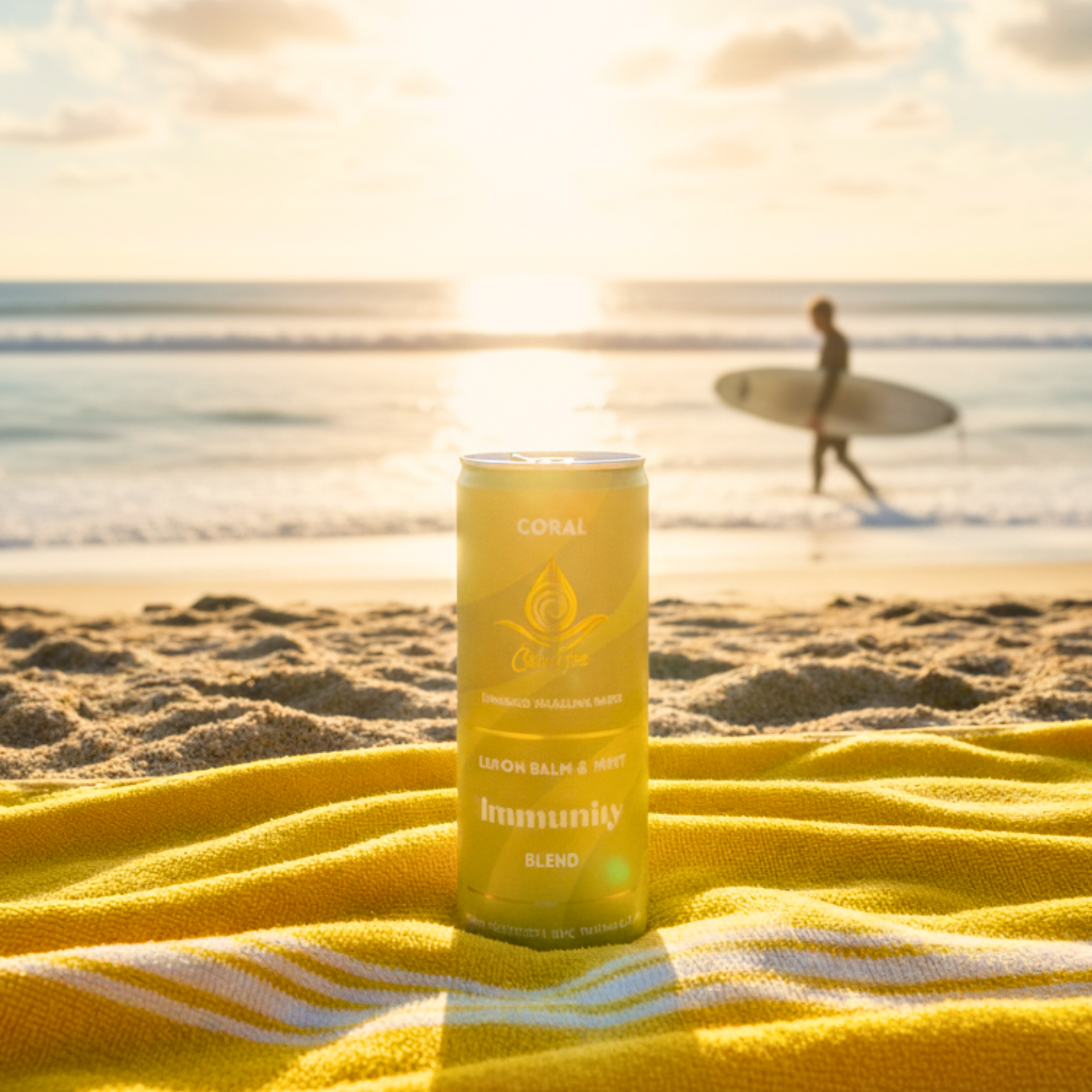 Catalyse - Coral - The Immunity Blend - On the beach, sparkling water immunity drink