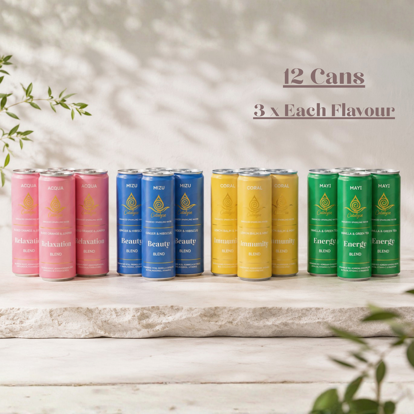 Catalyse Life Drinks | Mixed Case | 12 Cans | Drinks for relaxation, beauty, energy & immunity 