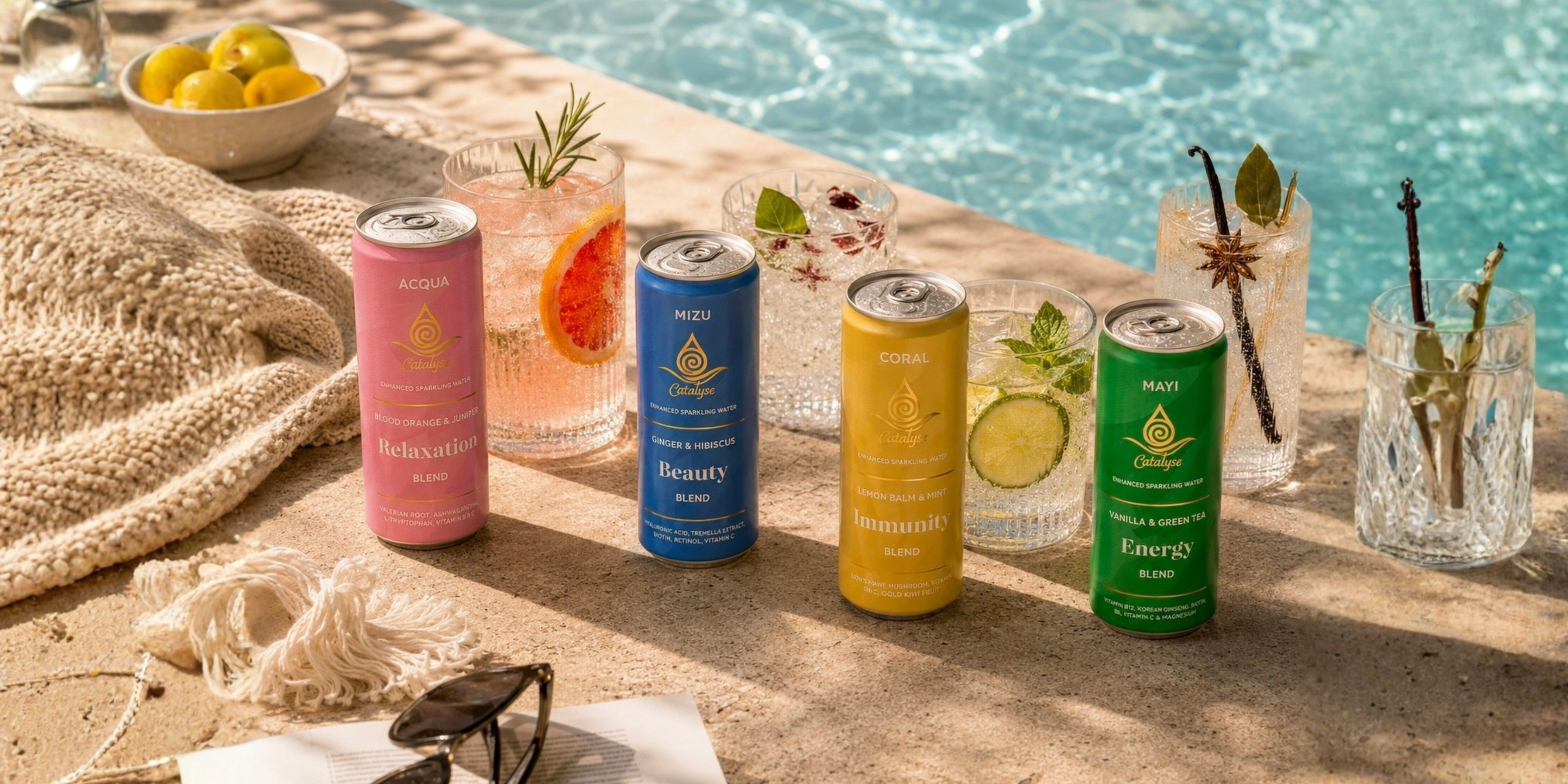Catalyse life drinks | mood-base botanical sparkling water | drinks for relaxation, energy, immunity & beauty 