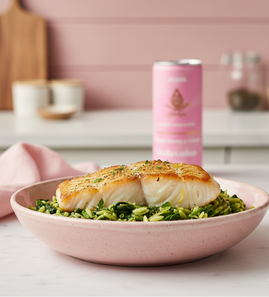 Mediterranean Cod & orzo with Acqua | Catalyse | Healthy meals